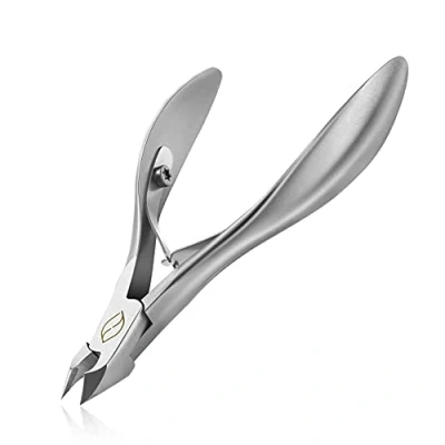 Image of FERYES Cuticle Nippers 1/2 Jaw Professional Stainless Steel Trimmer Scissors and Double Springs Nail Clipper Cutter Remover Pedicure Manicure Tool,FL N300,Silver