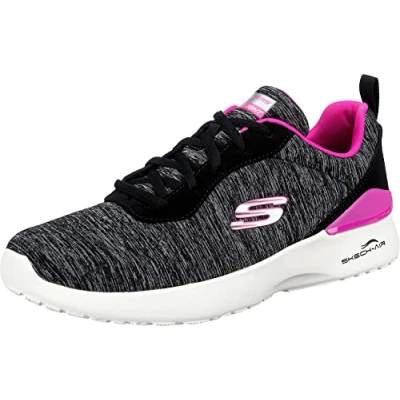 Image of SKECHERS Women&#039;s Skech AIR Dynamight Paradise Waves Sneaker, Black Mesh/Hot Pink Trim, 7 UK