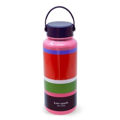Image of Kate Spade New York Large Insulated Stainless Steel Water Bottle, 33 Ounce Metal Double Wall Travel Tumbler with Lid (Sunny Day Stripe)