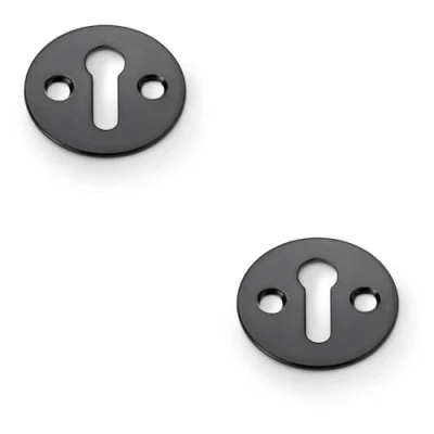 Image of 2 Pack Round Victorian Standard Lock Profile Escutcheon Matt Black Door Key Plate