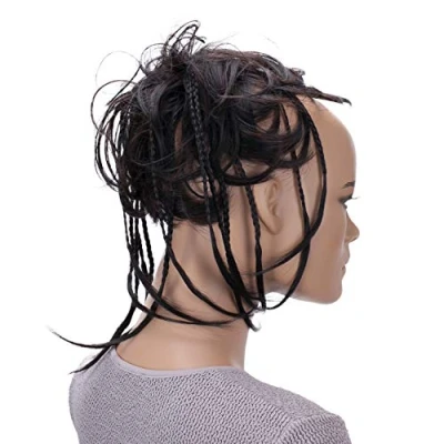 Image of CAISHA XXL Scrunchie Messy Bun Hairpiece Braided Updo Slightly Wavy Voluminous Brown Black Mix G24D
