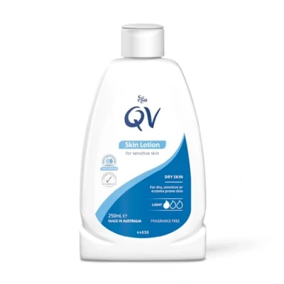 Image of QV Lotion (250ml) Lightweight Hydrating Moisturiser for Dry, Sensitive Skin, Emollient Body Lotion, Fragrance Free, Noncomedogenic Cream, Soothing Skin Care Eczema, Psoriasis, Dermatitis