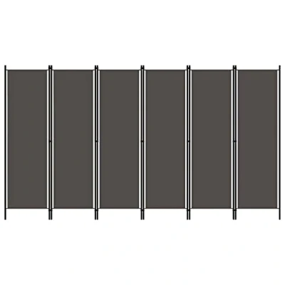 Image of vidaXL 6 Panel Room Divider in Anthracite Industrial Modern Style, Designed with Folding Fabric (&amp; 100% Polyester) and Iron Panels for Privacy, Bedroom or Living Partition 300x180 cm&quot;