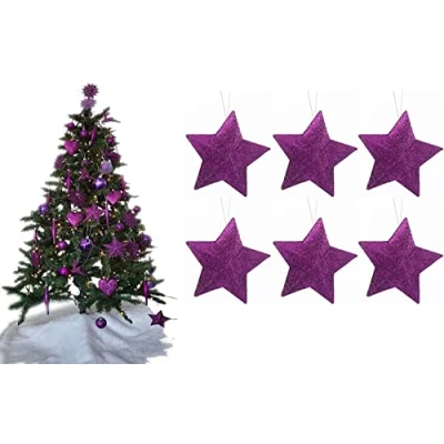 Image of UKDeals Direct® DARK PURPLE COLLECTION CHRISTMAS DROPLET BAUBLES TREE DECORATIONS GLITTER MATT ICICLES (Pack of 6 3D Star)