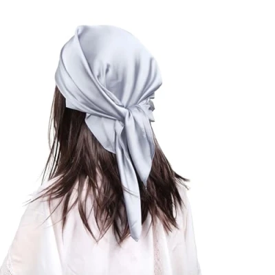 Image of MEANBEAUTY 27.5&quot; Square Silk Like Head Scarf for Women Satin Bandana Scarves Neck Scarfs Hair Wrapping at Night(Grey)