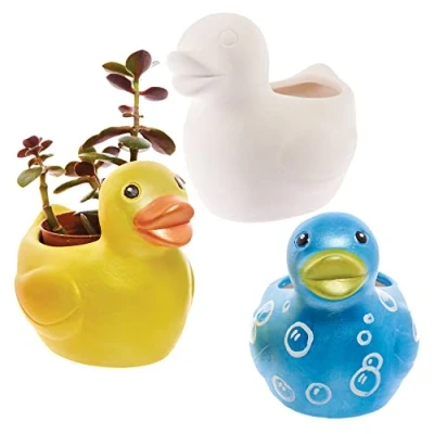 Image of Baker Ross FX570 Duck Ceramic Flowerpots Box of 2, Paint Your Own Plant Pot