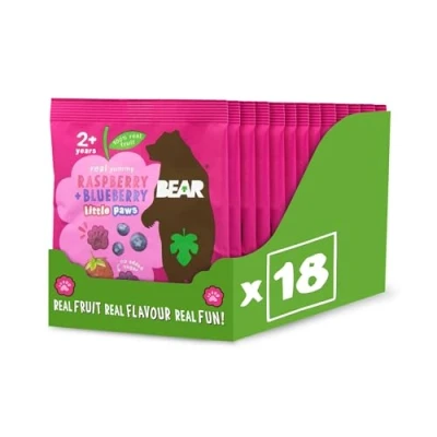 Image of BEAR Raspberry &amp; Blueberry Paws Delicious Real Fruit Suitable for 2+ years Healthy 20g (18 pack)