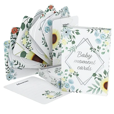 Image of Baby Moments Cards &amp; Milestone Keepsake Gift Box, 50 x Unisex Photo Memory Age Album Set, for Pregnancy, Parents Shower Cozy Hedgehog