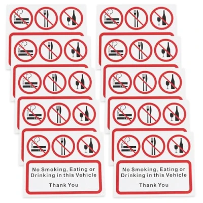 Image of OTOTEC 10PCS No Eating Drinking or Smoking in This Vehicle Taxi Sign Stop Food Sticker Symbols Label Self Adhesive Vinyl Stickers for Taxis Minibus Bus 110x90mm