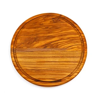 Image of Serving Board Olive Wood Plate Steak with Juice Groove Cheese Round Diameter 25 cm