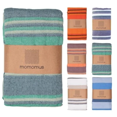 Image of MOMOMUS Lightweight Extra Large Picnic Blanket for the Beach XXL, with Fringes, Compact Sandless Mat, Sandproof Green, 210x240 cm