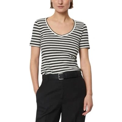 Image of Marc O&#039;Polo Short Sleeve Vneck Striped Print Tshirt, Women&#039;s, Size: XS, Multi/ black