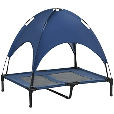 Image of PawHut 92cm Elevated Dog Bed Cooling Raised Pet Cot UV Protection Canopy Blue