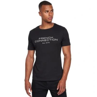 Image of French Connection Mens Premium Half Sleeve Crew Neck T Shirt with Letter Print Logo Design(XL,Fischer Black)