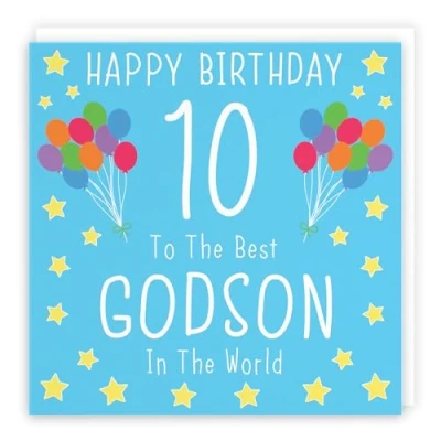 Image of Hunts England Godson 10th Birthday Card Happy 10 To The Best In World Iconic Collection Fun Colourful