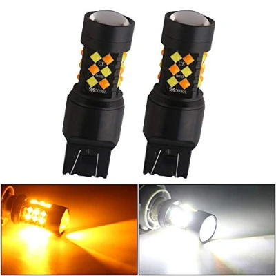 Image of Qasim 2PCS 7443 W21/5W LED Bulb Switchback White&amp;Amber Turn Signal Light Car 3030 30 SMD Front and Rear 12V