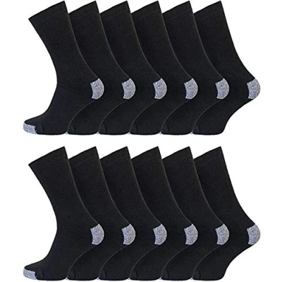 Image of 12 Pairs Men&#039;s Hard Wearing Heavy Duty Work Socks Safety Thermal Boot Reinforced Heel &amp; Toe Warmth and Comfort [Shoe Size 6 11 or Big Foot 14; Black Assorted Colours] (Black, 11)