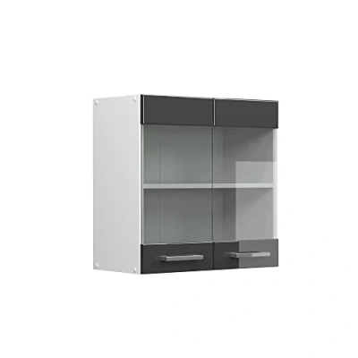 Image of Vicco Glass kitchen cabinet Raul, Anthracite high gloss/White, 60 cm