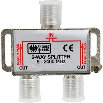 Image of Nartel® 2 Way Satellite Splitter For Freesat, Freeview, Cable, Modem, Virgin Dbox &amp; SKY