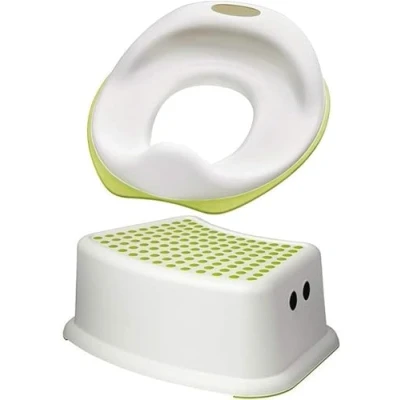 Image of EPISENT Sturdy Step STOOL for Bathroom Kids Plastic Potty Training with Seat Handles Perfect Toddler Toilet (1X 1X SEAT, WHITE GREEN)