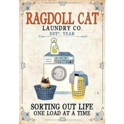 Image of Vintage Ragdoll Cat Laundry Company Metal Decoration Pub Plaque 8x6 Inch Tin Sign Home Decor Art Signs Wall Poster