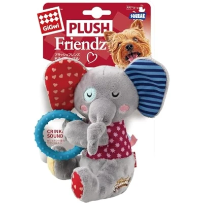 Image of Gigwi Plush Friends Squeaker And Ring Elephant For Puppies Small Dogs