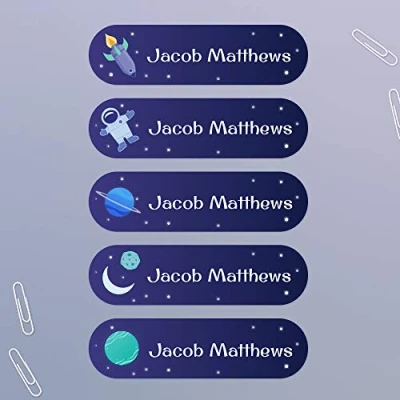 Image of Personalised Space Stick On Waterproof/Dishwasher Proof (Equipment) Name Labels (NOT for Clothes) (50)