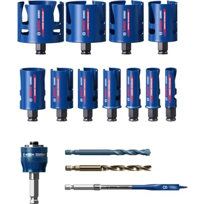Image of Bosch 11x Expert Construction Material Hole Saw Set (for Softwood, Chipboard, Ø 20 76 mm, Professional Accessory Rotary Drill/Drivers)