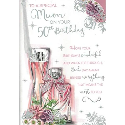 Image of Special Mum ON Your 50TH Birthday Card*****Attached Pink Ribbon****9 X 6 INCHES***AE5**