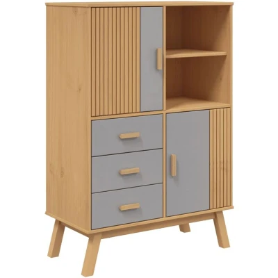 Image of vidaXL Highboard OLDEN Grey and Brown 85x43x125 cm Solid Wood Pine