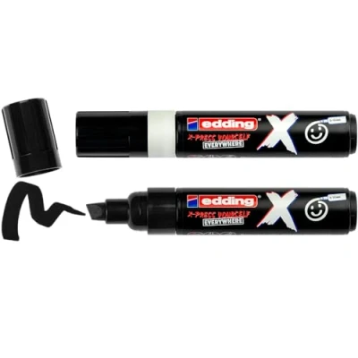 Image of edding X multi marker black &amp; white color set 2 acrylic paint pens chisel nib 10 mm markers for drawing on t shirts, sneakers, phone cases and more