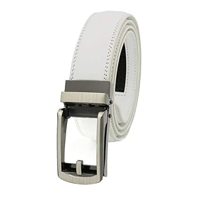 Image of ausuky Premium Grain Leather Comfort Click Adjustable Fit Ratchet Jeans Pants Belt Automatic Buckle No Holes (white,110cm)