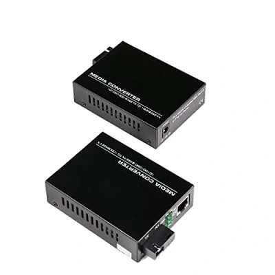 Image of 2 Pack SC Single Mode Gigabit Ethernet Media Converter 10/100/1000Mbps Bi Directional Fiber up to 20km RJ 45 Port 10/100Base TX 100Base FX 1310 nm