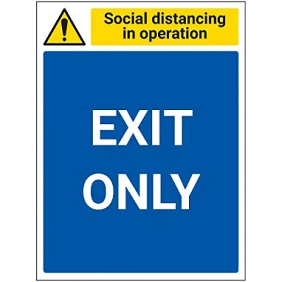 Image of V Safety SD In Operation Exit Only 300mm x 400mm Self Adhesive Vinyl