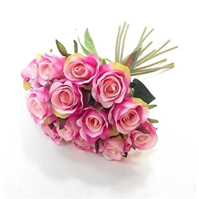 Image of FS 25cm Artificial Pink Mini Rose Rosebud Bundle Posy with 15 Flower Heads/Stems Home Wedding
