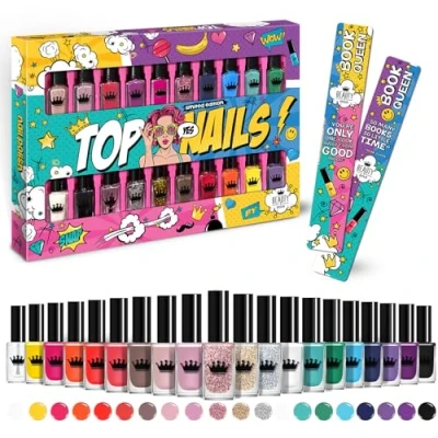 Image of Beauty4Britain 20 Colour Nail Polish Set for Women Different Rich Colours Quick Dry &amp; Non Gel Deluxe Gift Box 2 Bookmarks Included