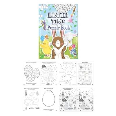 Image of HENBRANDT 48 x Mini Easter Puzzle Books for Kids A6 Activity Book Egg Hunt Springtime Fun Party Favour Loot Bag Filler Lucky Dip Colouring Boys and Girls