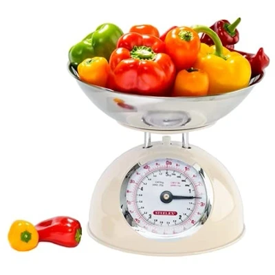 Image of Steelex Traditional Kitchen Scales 5kg Capacity Large Bowl with Pouring Lip (Cream)