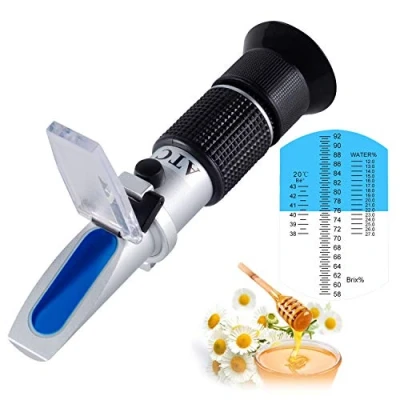 Image of Honey Refractometer with ATC Tiaoyeer for Moisture, Brix and Baume, 58 90% Scale Range Moisture Tester (Honey Refractometer)