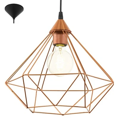 Image of Eglo Tarbes Vintage Pendant Lamp, Retro Hanging Light in Copper Coloured Steel and Black Plastic, E27 Socket, Ø 32,5 cm (12.7&quot;)