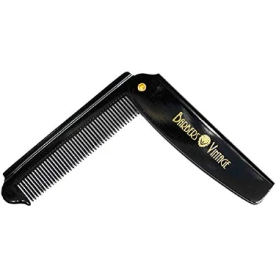 Image of Barbers Vintage Folding Comb (Black). Luxury Hand Made Pocket Flip for Men. Perfect Male Grooming Hair/Moustache/Beard.