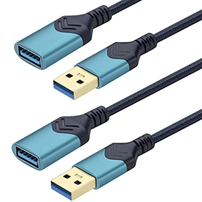 Image of USB 3.0 Extension Cable,[2Pack] 1,5M High Speed Cable Male to Female Cord for Playstation/Xbox/Flash Drive/Card Reader/Hard Drive/Keyboard/Printer/Scanner (Blue, 2Pack 5FT)