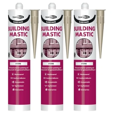 Image of Bond It BUILD MATE Building Mastic Silicone Sealant 3x Stone, 310ml Oil Based Gunnable Pointing &amp; Sealing for Exterior Weatherproof Adhesion to Materials