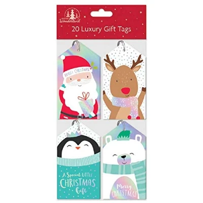 Image of Pack of 20 Luxury Kids Tags Xmas Festive Present Gift Tie Wrap Luggage Style Labels