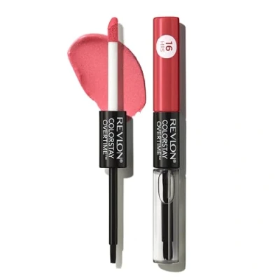 Image of Revlon Colorstay Overtime Lipcolour, Dual Ended Longwearing Liquid Lipstick with Clear Lip Gloss, Vitamin E in Red/Coral, Constantly Coral (020)