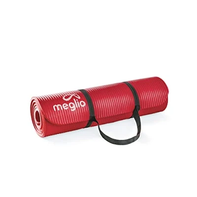 Image of Meglio Yoga Mat 10mm Large Spongy Non Slip Exercise Fitness Support for Pilates, Yoga, Stretching, &amp; Home Workouts Easy to Clean Carry Strap Included Men, Women, Children