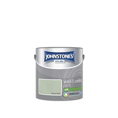 Image of Johnstone&#039;s Wall &amp; Ceiling Paint Natural Sage Silk Finish Emulsion Fantastic Coverage Easy to Apply Dry in 1 2 Hours 12m2 per Litre 2.5L