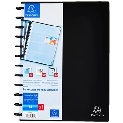 Image of Exacompta Ref 75251E Opaque Business Card Holder 245 x 310mm in Size, Removable Sheets, 0.12mm Polypropylene Pockets, Holds Up To 192 Cards Black