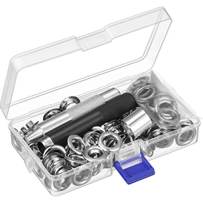 Image of Grommet Tool Kit, Setting and 100 Sets Grommets Eyelets with Storage Box (1/2 Inch Inside Diameter)