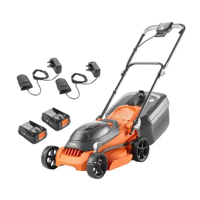 Image of Flymo 36V EasiStore 340R Cordless Lawnmower Kit x2 18V Power For All Battery and Charger included, 34cm Cutting Width, Striped Lawn Finish, Close Edge Cutting, 35L Grass Box, Lightweight